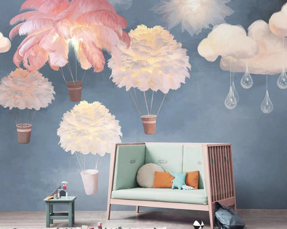 3D Wallpaper Nordic Blue for Kids Room